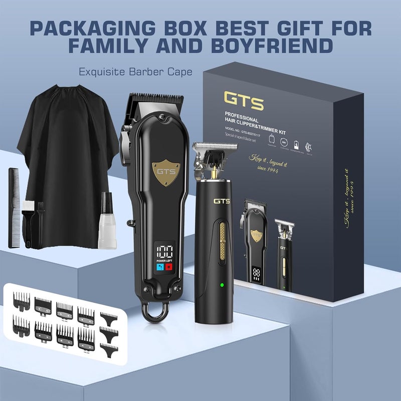 GTS PRO مقصات شعر GTSPro للرجال، مجموعة مقصات ومشذب، مقصات حلاق، مشذب شعر كهربائي مع صندوق، هدايا للرجال باللون الأسود - Image 3